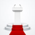 Realistic Detailed 3d White Blank Podium Tribune Debate or Stage Stand. Vector