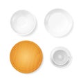 Realistic Detailed 3d White Ceramic and Wood Plate Set. Vector Royalty Free Stock Photo
