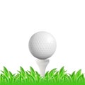 Realistic Detailed 3d White Golf Ball on Tee and Green Field Line. Vector Royalty Free Stock Photo