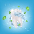 Realistic Detailed 3d White Healthy Tooth with Cool Water Splash. Vector Royalty Free Stock Photo