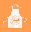 Realistic Detailed 3d White Kitchen Apron with Wooden Clothes Hanger. Vector