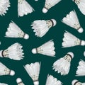 Realistic Detailed 3d White Shuttlecocks for Badminton Seamless Pattern Background . Vector Royalty Free Stock Photo