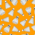 Realistic Detailed 3d White Shuttlecocks for Badminton Seamless Pattern Background . Vector