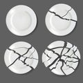 Realistic Detailed 3d Whole and Broken White Ceramic Plate Set. Vector Royalty Free Stock Photo