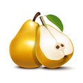 Realistic Detailed 3d Whole Pear and Slices. Vector