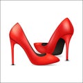 Realistic Detailed 3d Woman High Heel Red Shoes. Vector