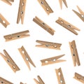 Realistic Detailed 3d Wooden Clothespins Seamless Pattern Background. Vector