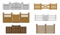 Realistic Detailed 3d Wooden Fences Gates Set. Vector Royalty Free Stock Photo