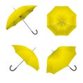 Realistic Detailed 3d Yellow Blank Umbrella Template Mockup Set. Vector