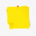 Realistic Detailed 3d Yellow Sticky Note and Pin. Vector Royalty Free Stock Photo