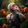 Realistic Detailed Dodo Bird Animal in Lush Tropical Forest