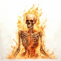 Satirical Skeleton In Fire: Detailed Shading Digital Art
