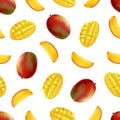 Realistic Detailed Fruit Mango Seamless Pattern Background. Vector Royalty Free Stock Photo