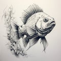 Realistic And Detailed Fishing Drawing Of A Fish With Flowers