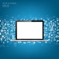 Realistic detailed flat laptop with application icons. Royalty Free Stock Photo