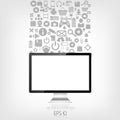 Realistic detailed flat monitor with application icons. Royalty Free Stock Photo