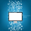 Realistic detailed flat monitor with application icons. Royalty Free Stock Photo