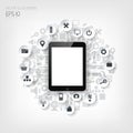 Realistic detailed flat tablet with application icons. Royalty Free Stock Photo