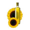 Realistic Detailed Sunflower Oil Glass Bottle. Vector