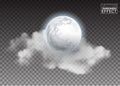 Realistic detailed full big moon with clouds isolated on transparent background.