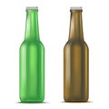 Realistic Detailed Green and Brown Glass Beer Bottle. Vector Royalty Free Stock Photo