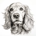 Hyper-realistic Black And White Illustration Of English Cocker Spaniel