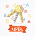 Realistic Detailed Keys to House Property Rental Concept. Vector