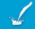 Realistic detailed milk splash isolated on blue background, eps10 no transparency