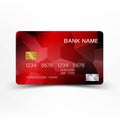 Realistic detailed red credit card design. Royalty Free Stock Photo