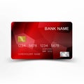 Realistic detailed red credit card design. Royalty Free Stock Photo