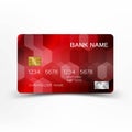 Realistic detailed red credit card design. Royalty Free Stock Photo