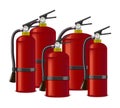 Realistic Detailed Red Extinguisher or Quencher Set. Vector
