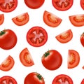 Realistic Detailed Red Tomato and Segment Parts Seamless Pattern Background. Vector Royalty Free Stock Photo