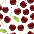 Realistic Detailed Ripe Red Berry Cherry Background Pattern. Vector