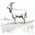 Realistic And Detailed Sketch Of A Goat In A Field