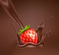 Vector Realistic Strawberry In Chocolate Splash