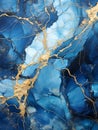 Spectacular realistic texture of blue marble with white and gold veins. Generated by a neural network