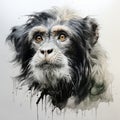 Chimpanzee Portrait Illustration With Water Splashes And Puffed Pigtails