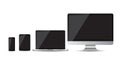 Realistic device flat Icons: smartphone, tablet, laptop and desk