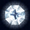 Realistic diamond in top view on shiny background. Royalty Free Stock Photo