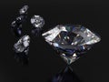 Realistic diamonds on dark background with caustic and light reflection. Royalty Free Stock Photo