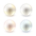 Realistic different colors pearls set. 3d glossy pearl collection isolated on white background. Pink, gold, silver, blue nacreous Royalty Free Stock Photo