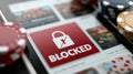 Realistic digital lock on smartphone screen displaying BLOCKED warning with Royalty Free Stock Photo