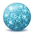 Realistic disco ball. Reflection sphere mirrored dance party silver blue glitter. Retro halo rays, shining bright Royalty Free Stock Photo