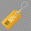 Realistic discount yellow tag for sale promotion. Vector vintage label template.