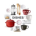 Realistic Dishes And Cutlery Round Concept Royalty Free Stock Photo