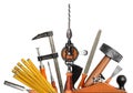 Authentic DIY carpenter hand tools set on white background Royalty Free Stock Photo