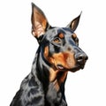 Realistic Doberman Pinscher Painting On White Background