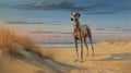 Realistic Dog Painting On Sandy Beach By Steve Dillon