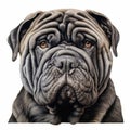 Realistic Dog Portrait: Shar Pei In Detailed Charcoal Drawing